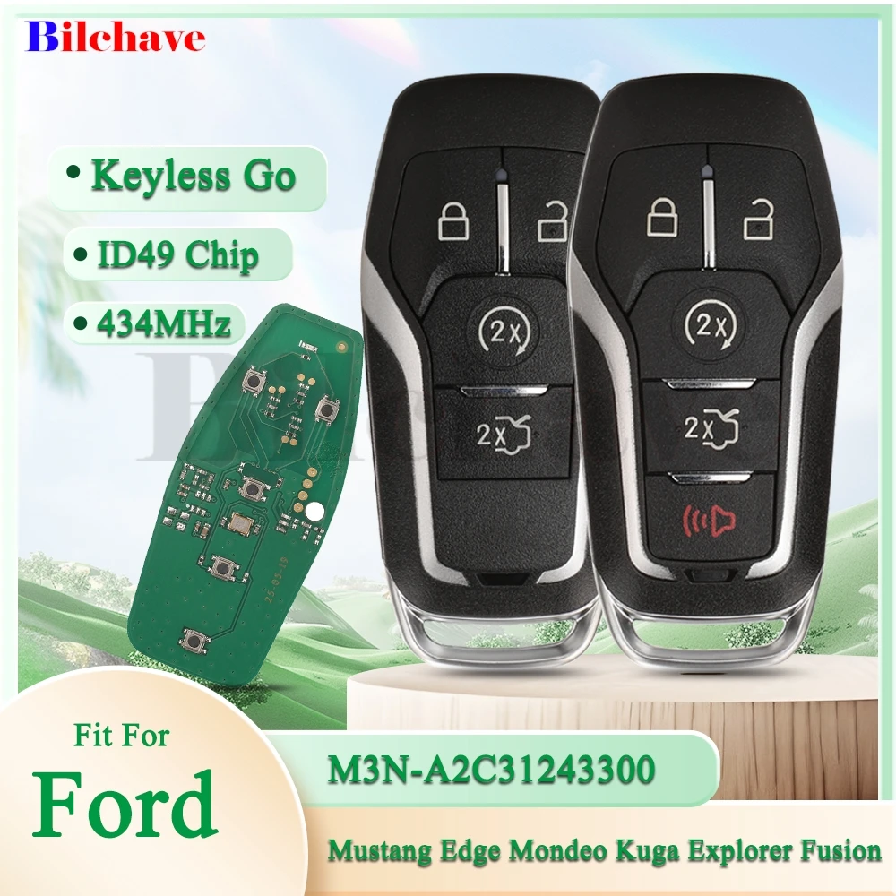 Jingyuqin 4/5BTN M3N-A2C31243300 Keyless Go Car Remote Key 434MHz ID49 Chip For Ford Mustang Edge Mondeo Kuga Explorer Fusion
