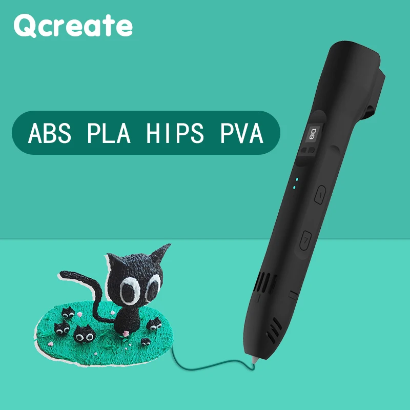 QCREATE 3D 펜 지원 LCD 디스플레이, ABS PLA HIPS PVA 섭씨 60-245 도 온도 범위, 8 단 속도 조절