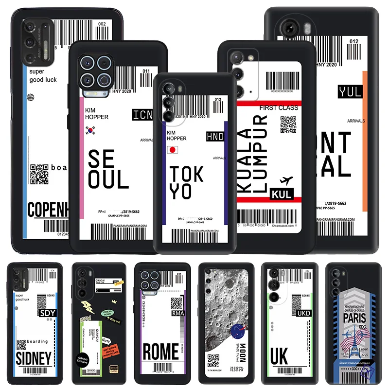 Soft Phone Cases For Moto G53 G73 G9 G50 G51 G60 G71 G22 G32 G52 72 Edge40 20 30 MONTREAL SIDNEY Travel Ticket Label Matte Cover