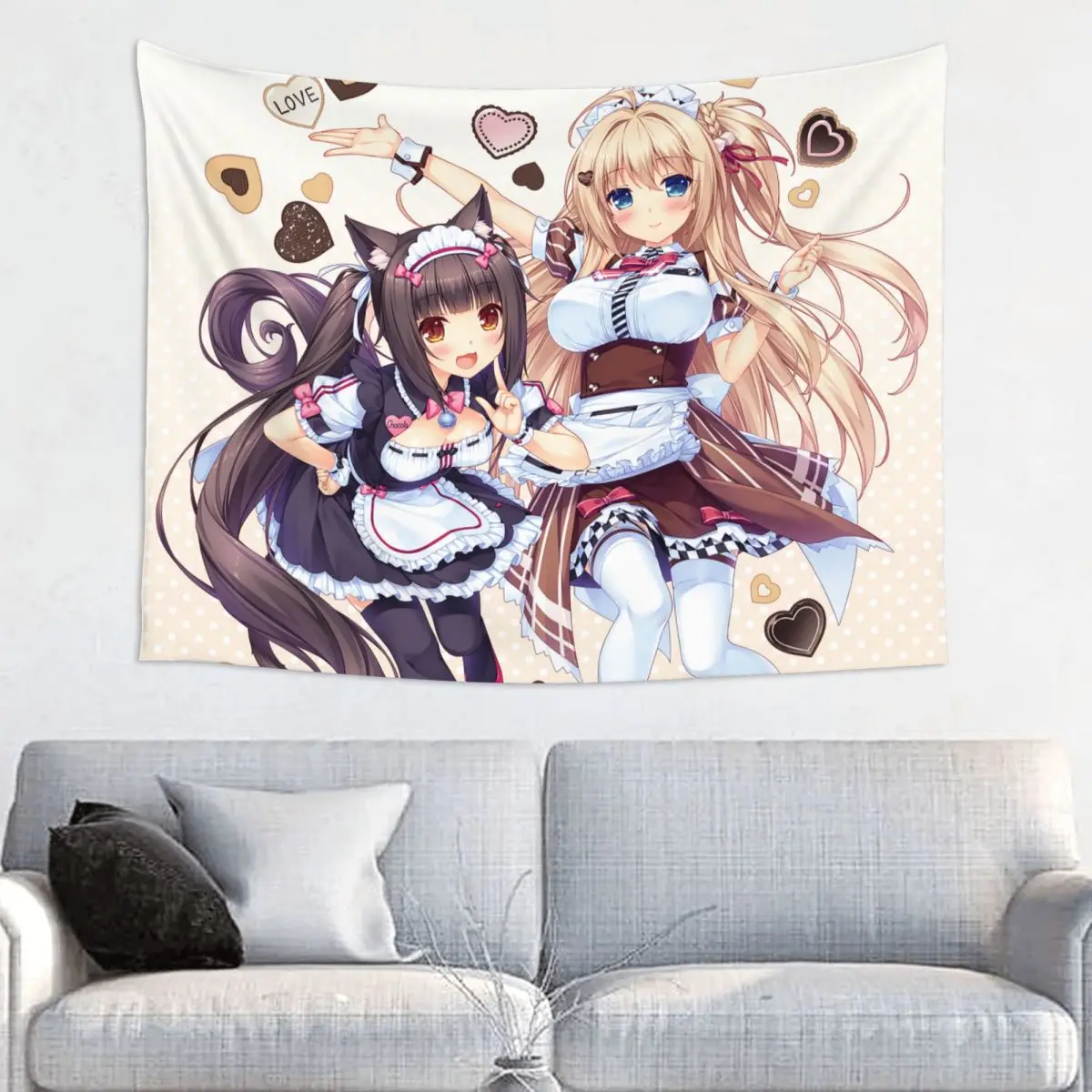 Chocola Maple Tapestry Wall Hanging Hippie Polyester Tapestry Anime Nekopara Sexy Gir Bohemian Blanket Wall Decor Tapiz