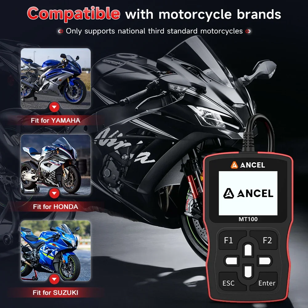 ANCEL MT100 Motorcycle Scanner Engine System Diagnostic Tool OBDII Motorcycle For Honda/Suzuki/Yamaha/