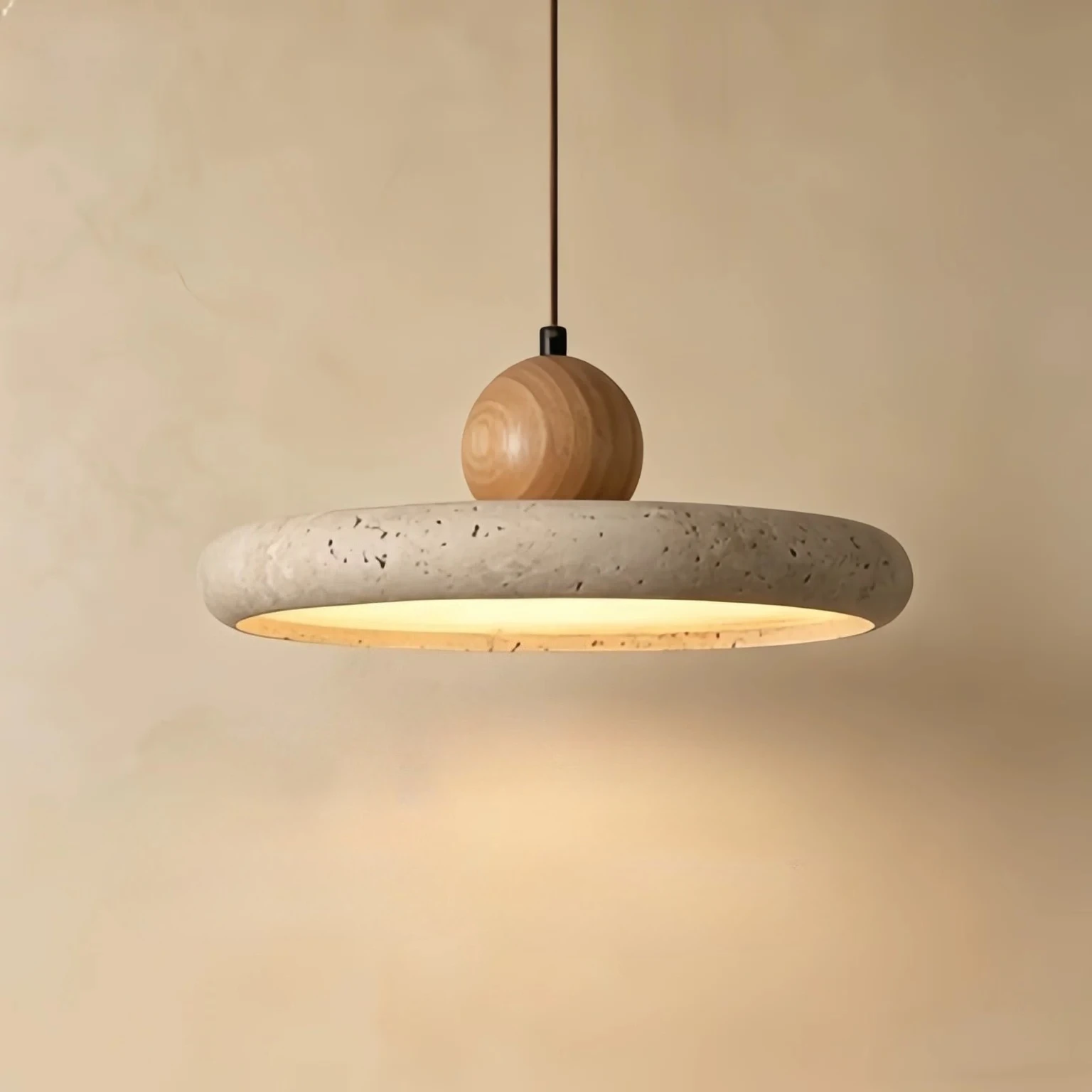 Japanese Vintage Natural Yellow Travertine Stone Pendant Lamp,LED Rrestaurant Bedroom Bedside Decoration Home Lighting Fixtures