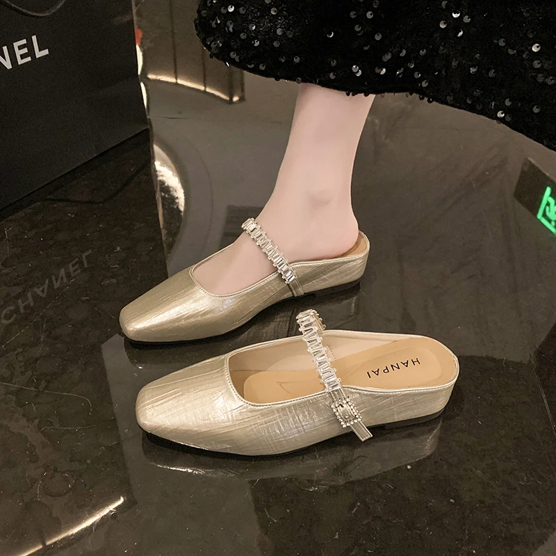 

Women's Mary Jane Style Half Slippers Spring Summer New Casual round Head Silver Color Outdoor Wear Comfortable PU Material