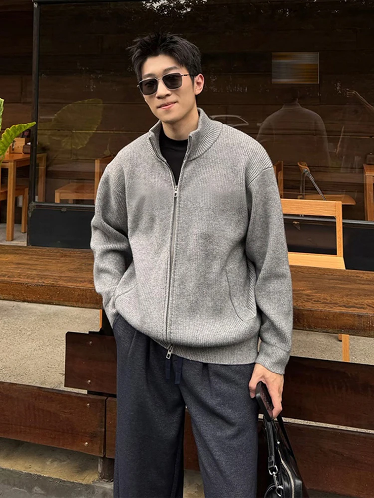 

ay Casual Stand Collar Open Cardigan Jaet Men's Autumn High-End Feeling Old Money Sle Zipper Knitted Sweater Versatile ...