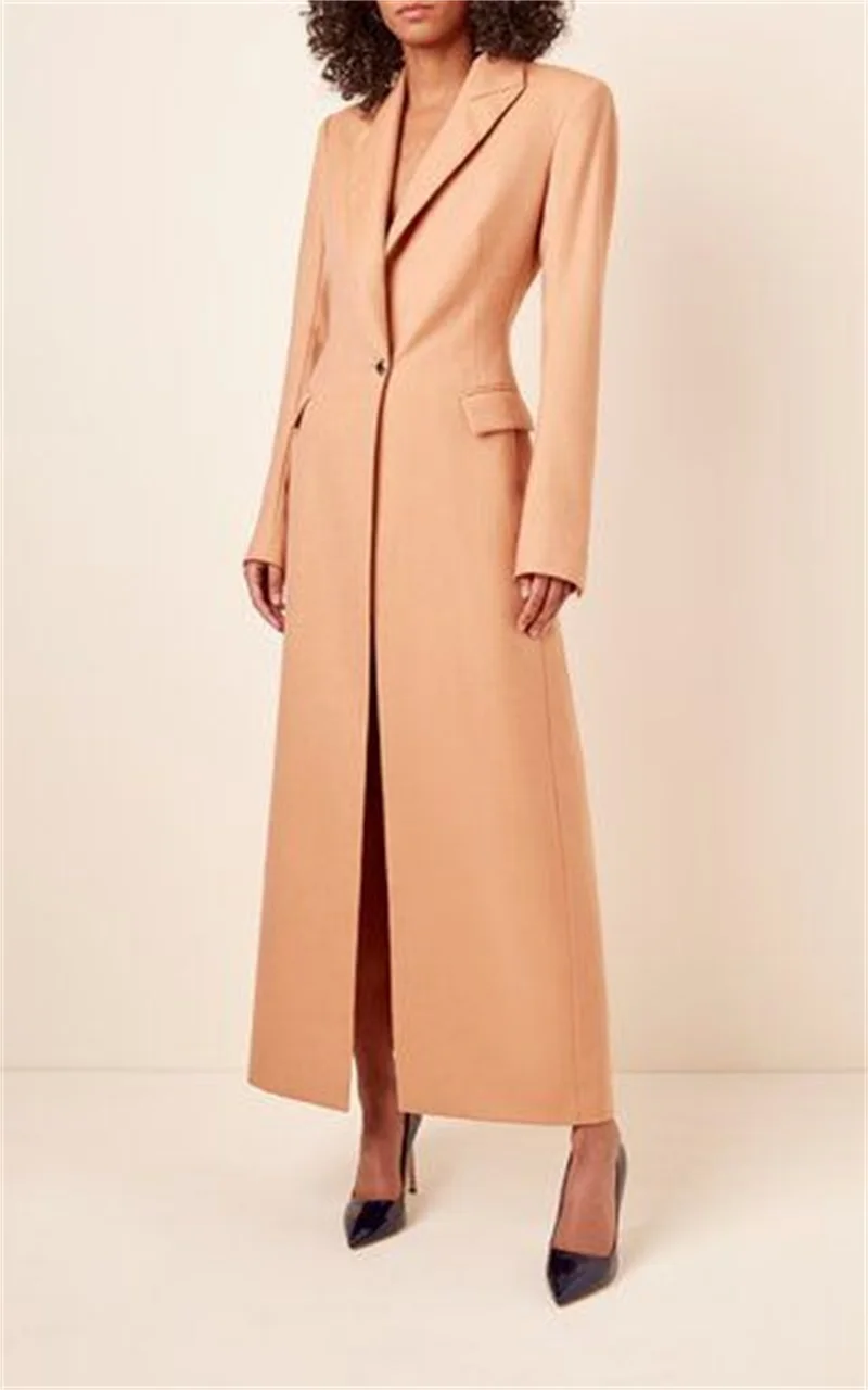 Designer de cashmere de lã feminino casaco inverno grosso longo jaqueta tornozelo comprimento feito sob encomenda um botão vestido de baile trench coat