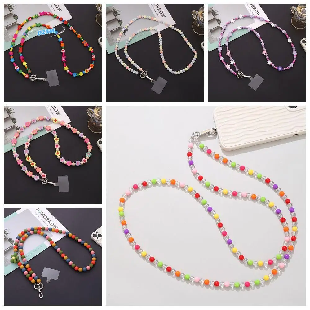

Hanging Rope Beads Crossbody Phone Strap Flower Candy Color Mobile Phone Lanyard Long Charm Phone Neck Straps Hanging Ornaments
