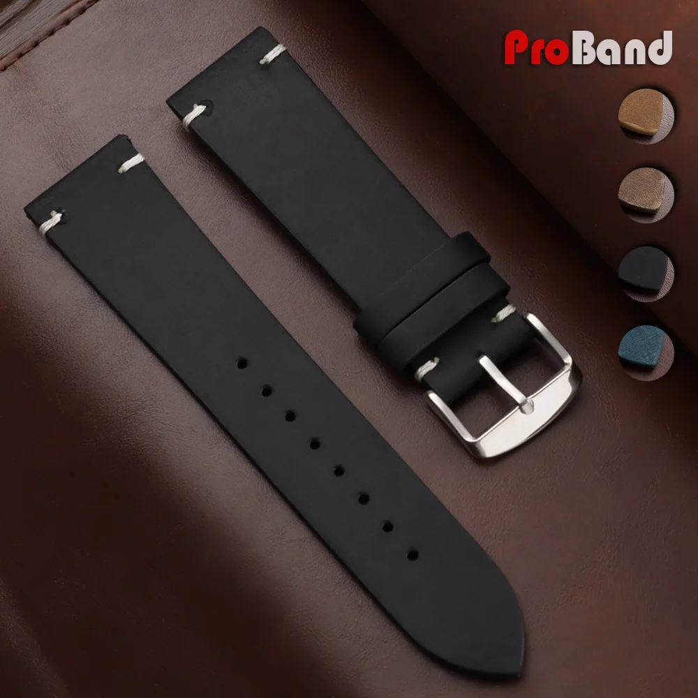 

18mm 20mm 22mm Waxed Cowhide Watch Band Straps 19 21 24mm Universal Smartwatch Black Blue Brown Bracelet Men Wristband Accessory