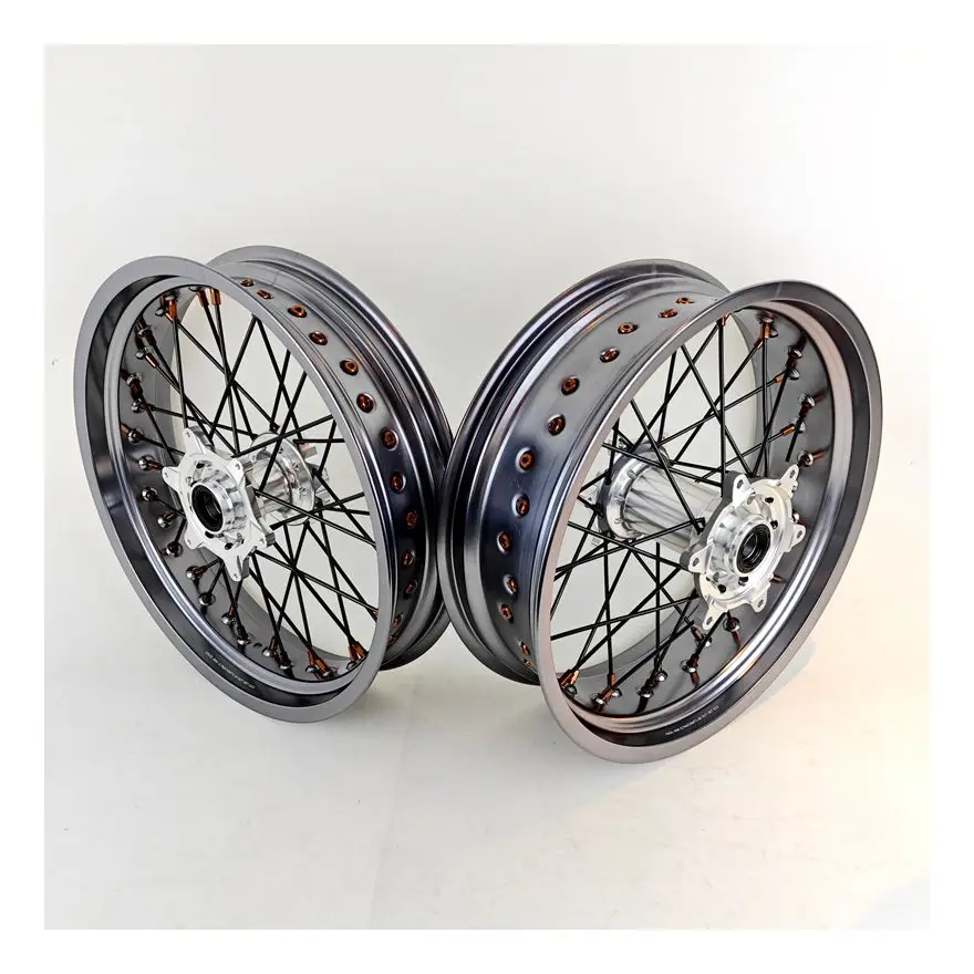 

Fit EXC SXF MC XE TE 17inch Supermoto Wheel Set Titanium Color Rim Supermoto Motard Spoke Wheels