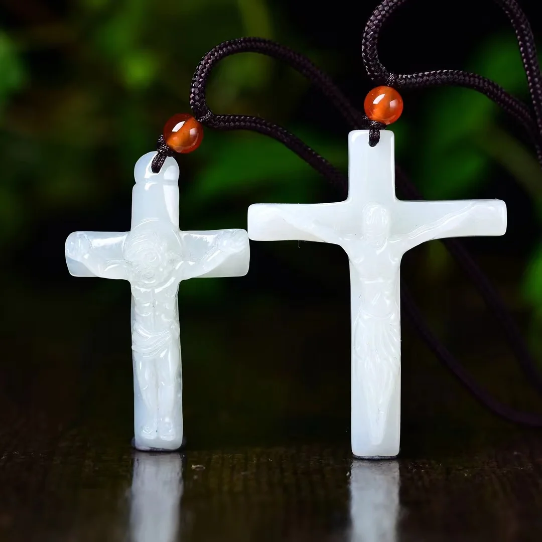 New Exquisite Hetian Jade Jesus Cross Pendant Jewelry 8403#