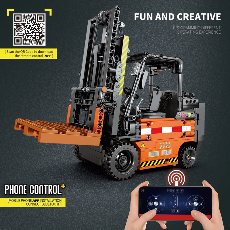 662 Pezzi Modello di Carrello Elevatore Telecomandato MOC, Blocchi da Costruzione, Veicolo da Ingegneria, Auto RC, Assemblaggio Tecnologico, Mattoncini Elettronici, Giocattoli