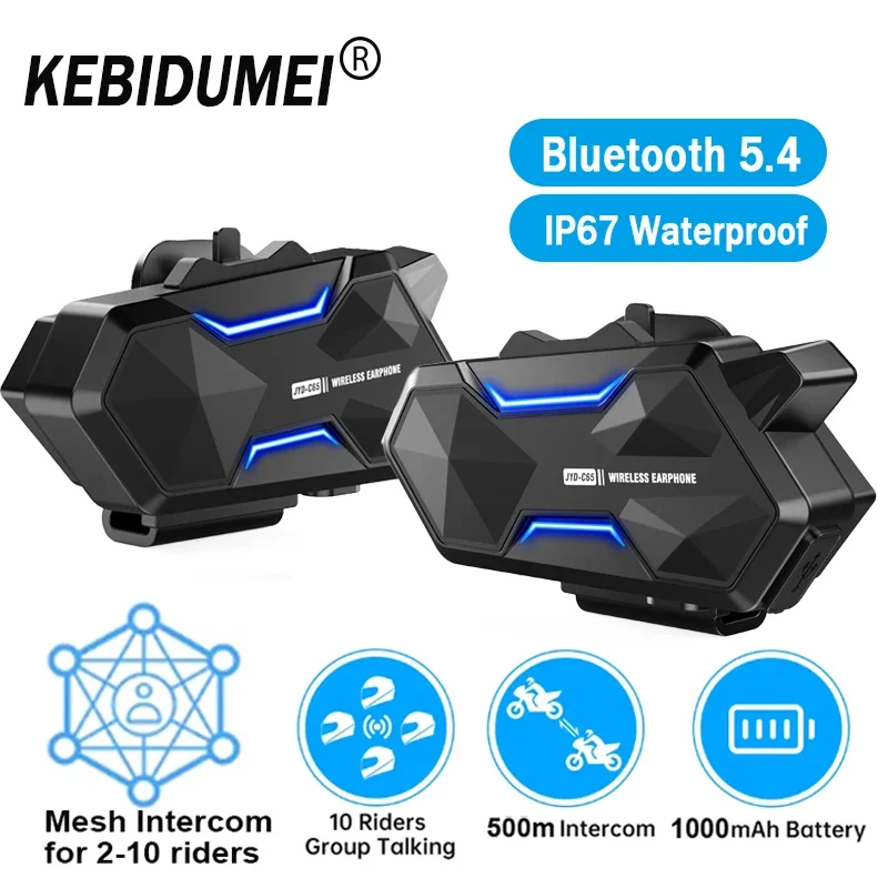 For 2-10 RIders Motorcycle Helmet Intercom Headset V5.4 Bluetooth 500M Group Interphone Waterproof Mesh Network Talking Earphone