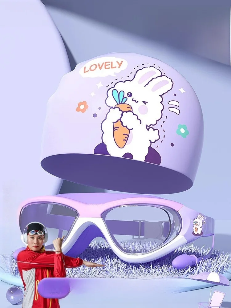 children's-swimming-goggles-diving-equipment-set-waterproof-anti-fog-high-definition-silicone-strap-swim-cap-for-boys-and-girls
