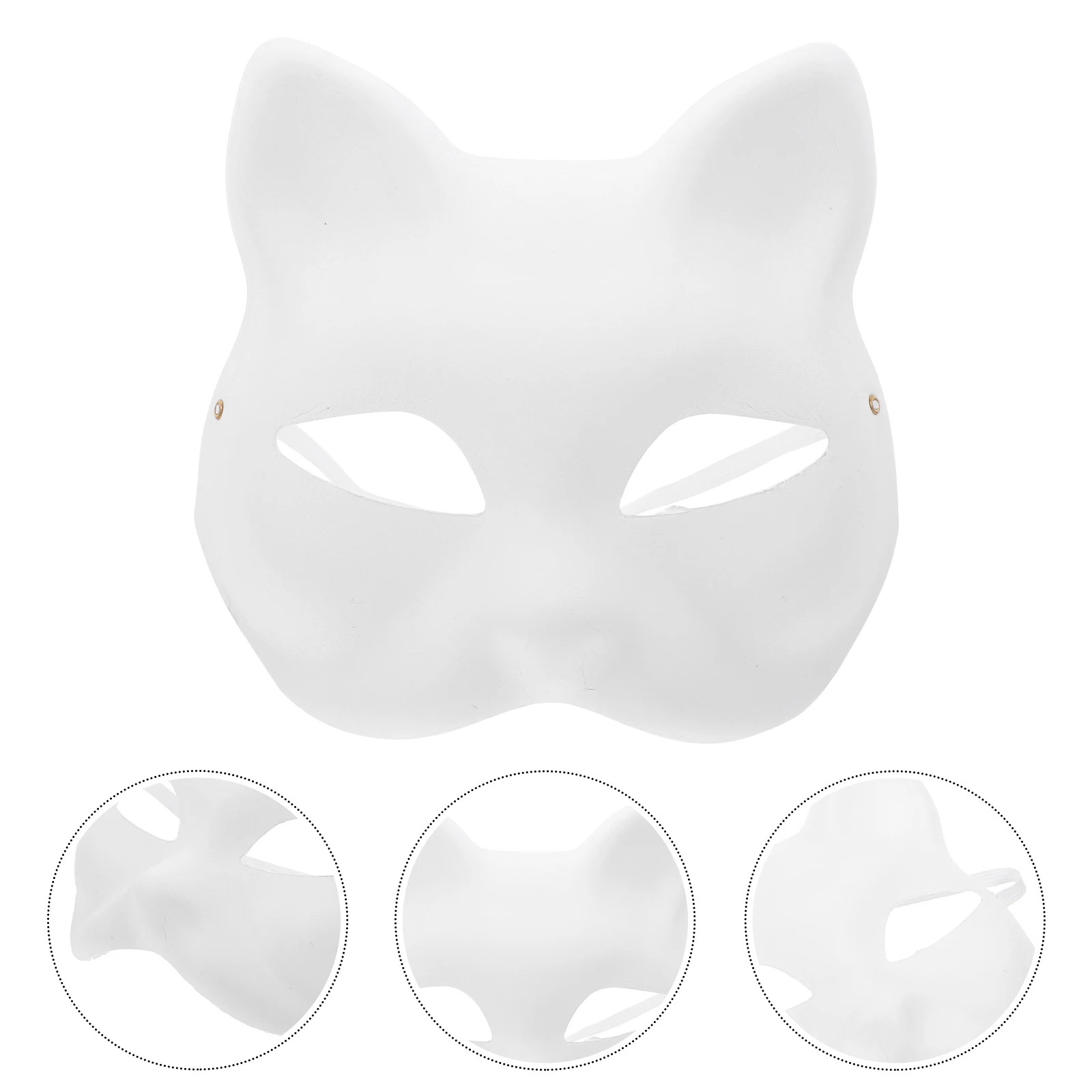 Masque de chat demi-visage blanc, masque de bricolage peint à la main, masque de mardi gras, masque de cosplay non peint, masque en papier blanc, 5 pièces