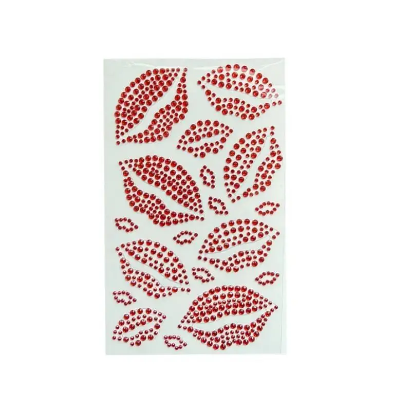 Sexy Red Kiss Lip Rhinestone Sticker Realistic Shiny Body Face Jewel Decal 1 Sheet for Nightclub Party Use