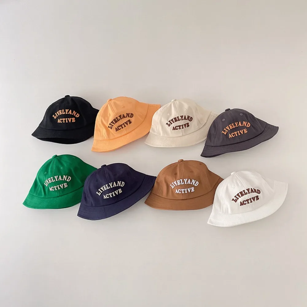 

Cute Breathable Bucket Hat Solid Color Sunshade Sun Hat Korean Letters Summer Beach Cap Boy Girl