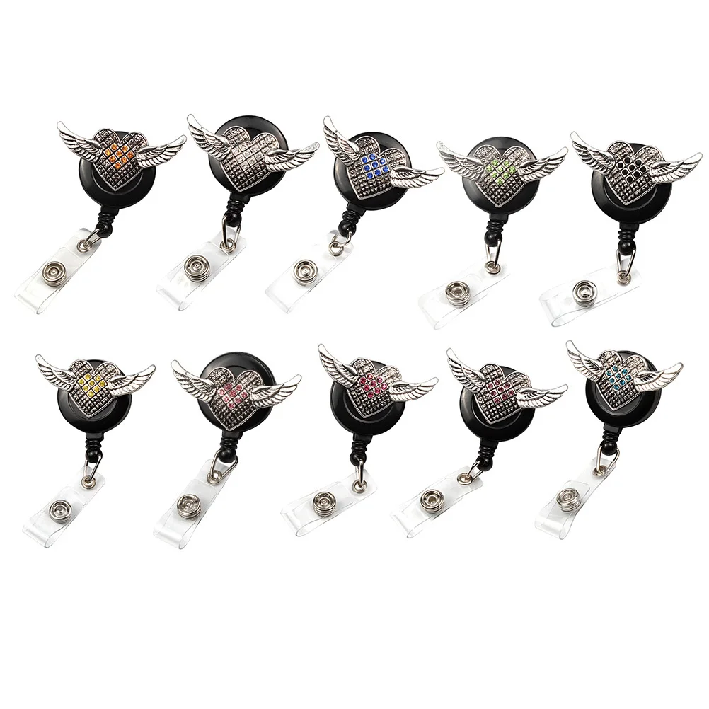 

Id Badge Reel Wing Shaped Clip Retractable Name Tag Holder Easy Pull Buckle For Office Nurse Student Telescopic Id Sleeve