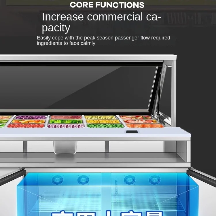 Subway Salad Bar Refrigerator Pizza Console Fruit Fishing Freezer Direct Cooling Commercial Stainless Steel Digital Control