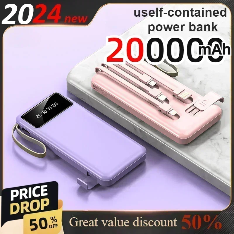 200000mAh Large Capacity Battery PD22.5W Super Fast Charger Outdoor Portable Charger Built-in 4Cables Supports multiple devices