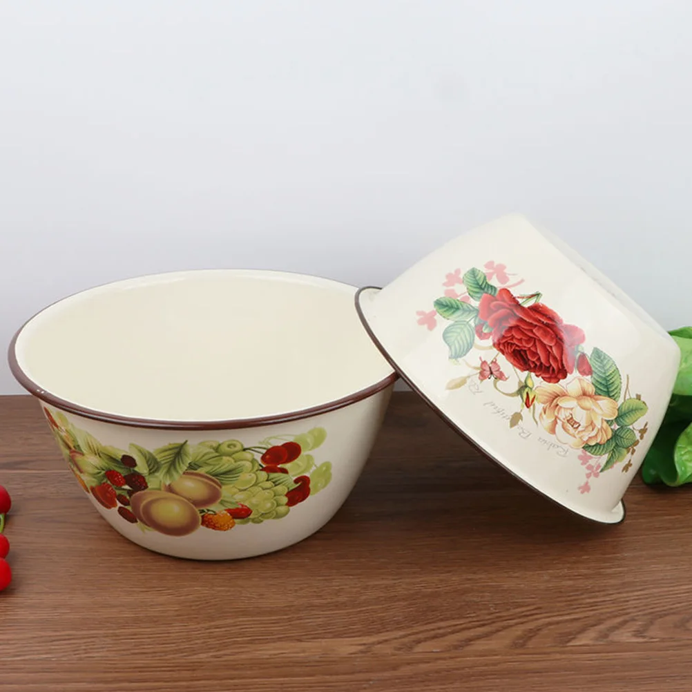 

Enamel Storage Bowl Vegetable for Kneading Dough Batter Practical Mixing Basin Kitchen Supply Enamelware Fruit