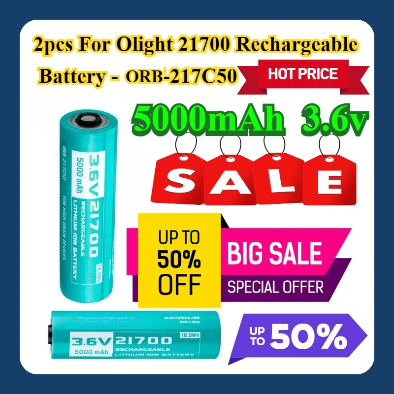 

2pcs For Olight 5000mAh 21700 Rechargeable Battery - ORB-217C50