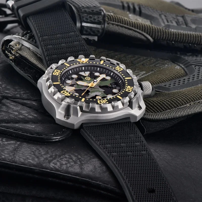 PAGANI DESIGN PD-YN009 Men's Automatic Mechanical Watch, Japan NH35 Movement, Military Camo Hollowed Dial, Sapphire Crystal