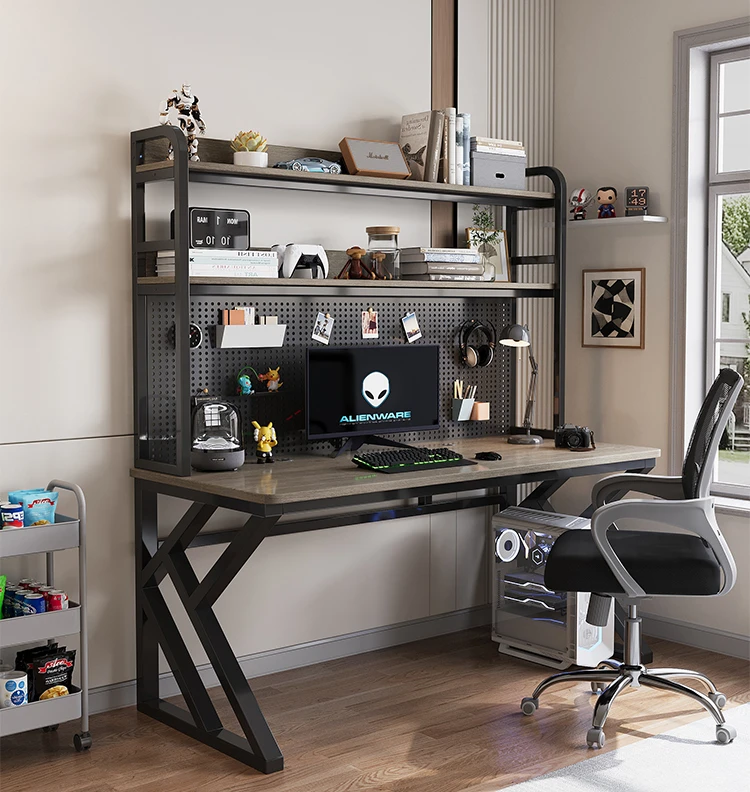 

Computer Desk, Hole Board, Integrated Table, Bookshelf, Student Writing and Learning Desk,120-60-170cm(47-23.6-67inch)