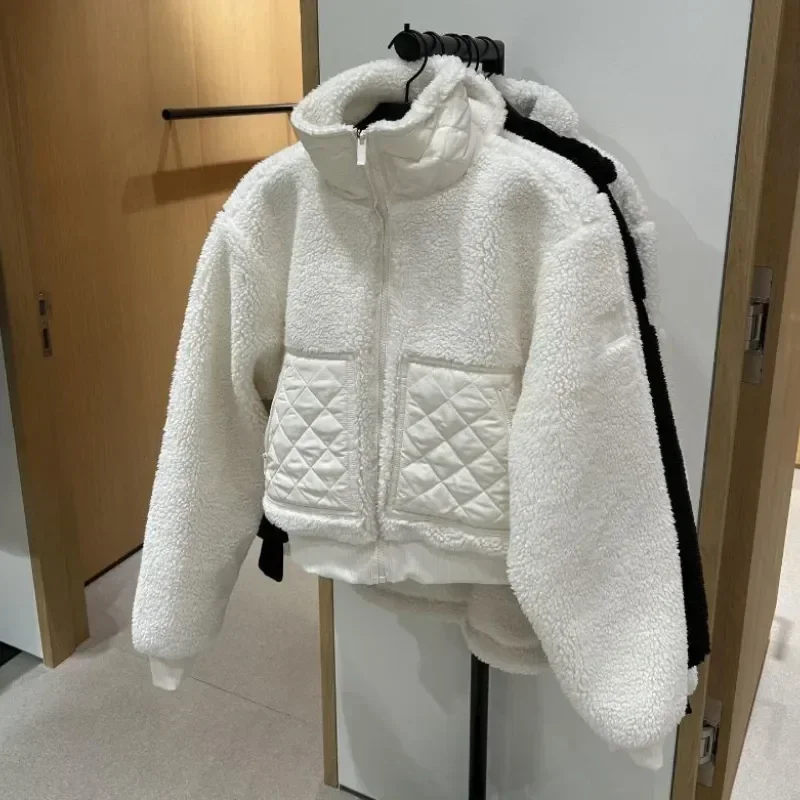 

2025 Autumn New Fashion Stand-up Collar Zipper Winter Jacket Women Outerwear High Waist Thicken Coats Lamb Plush Warm Coat