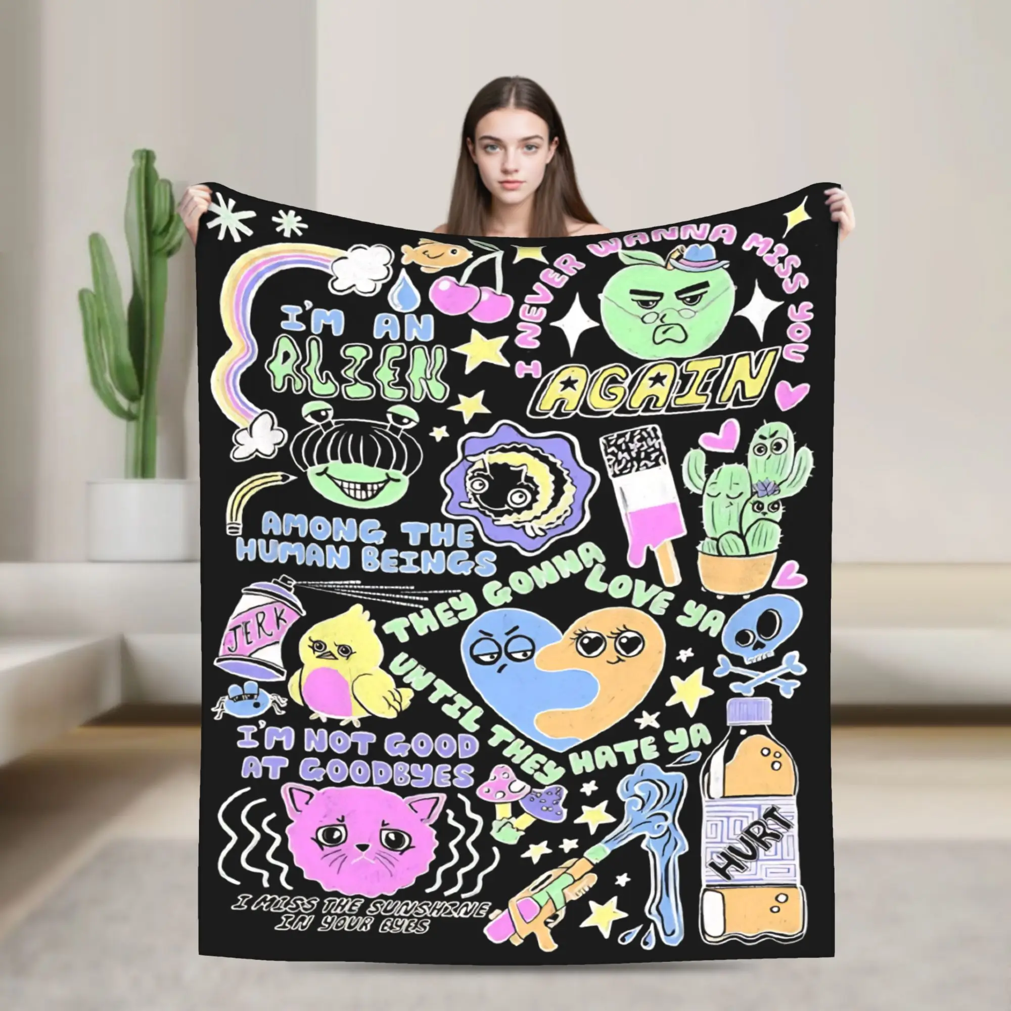 Oliver Tree Doodle Design Wool Blanket  Funny Throw Blankets for Home 200x150cm Quilt