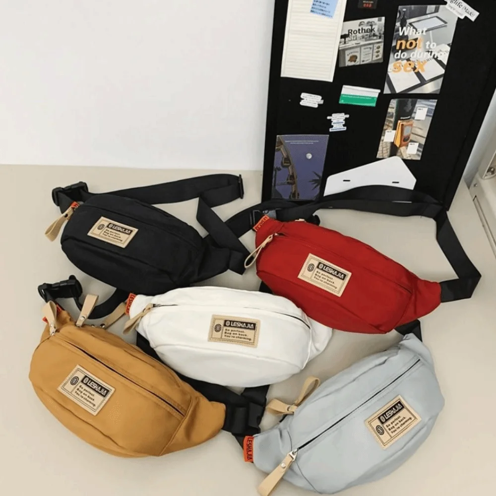 

Simple Japanese Harajuku Crossbody Bags Solid Color Nylon Shoulder Bags Waterproof Zipper Crossbody Chest Bag Unisex