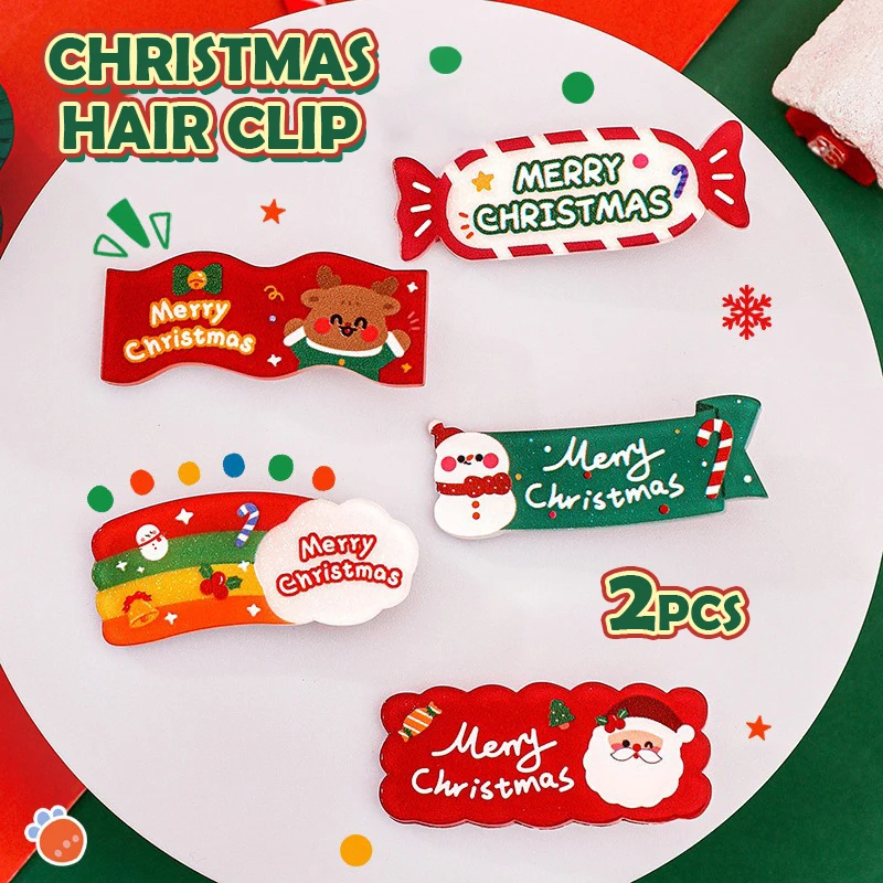 

2Pcs Fashion Versatile Christmas Hair Clip For Women Girls Cute Snowman Santa Claus Hairpin Cartoon Kawaii Side Clip Xmas Gifts