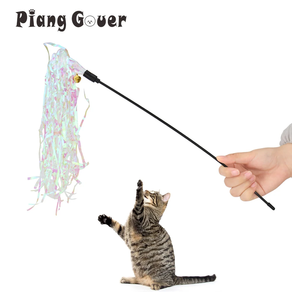 2pcs Tassel Cat Teaser Stick Cat Colorful Sound Paper Teasing Cat Stick with Bell Pet Toy