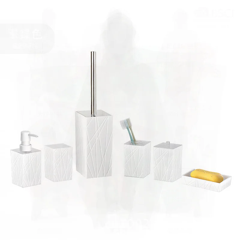 模造ガラスバスルームセット樹脂製トイレタリー、洗面台カウンタートップセラミック製トイレブラシ、マウスウォッシュカップ、ローションボトルを含む
