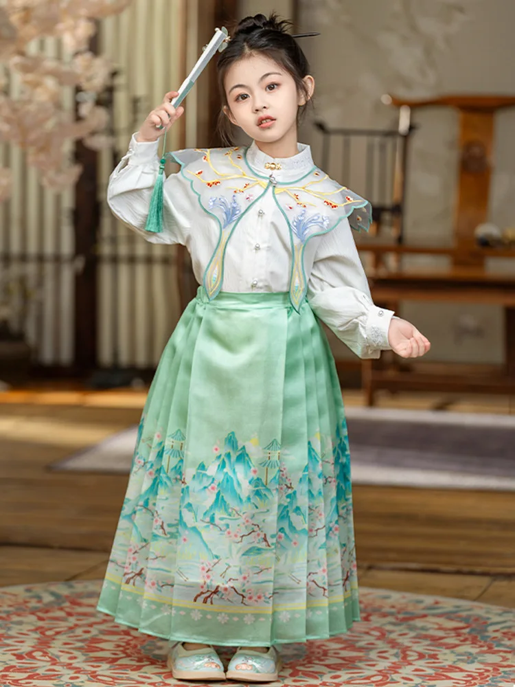 

Girls' Horse-Face Skirt New Han Chinese Clothing Suit2024Spring And Autumn Children'S Ancient Style Super Fairy Tang Sui