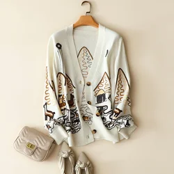 autumn winter new style woman cashmere wool cardigan v neck long sleeve embroidery fashion short coat