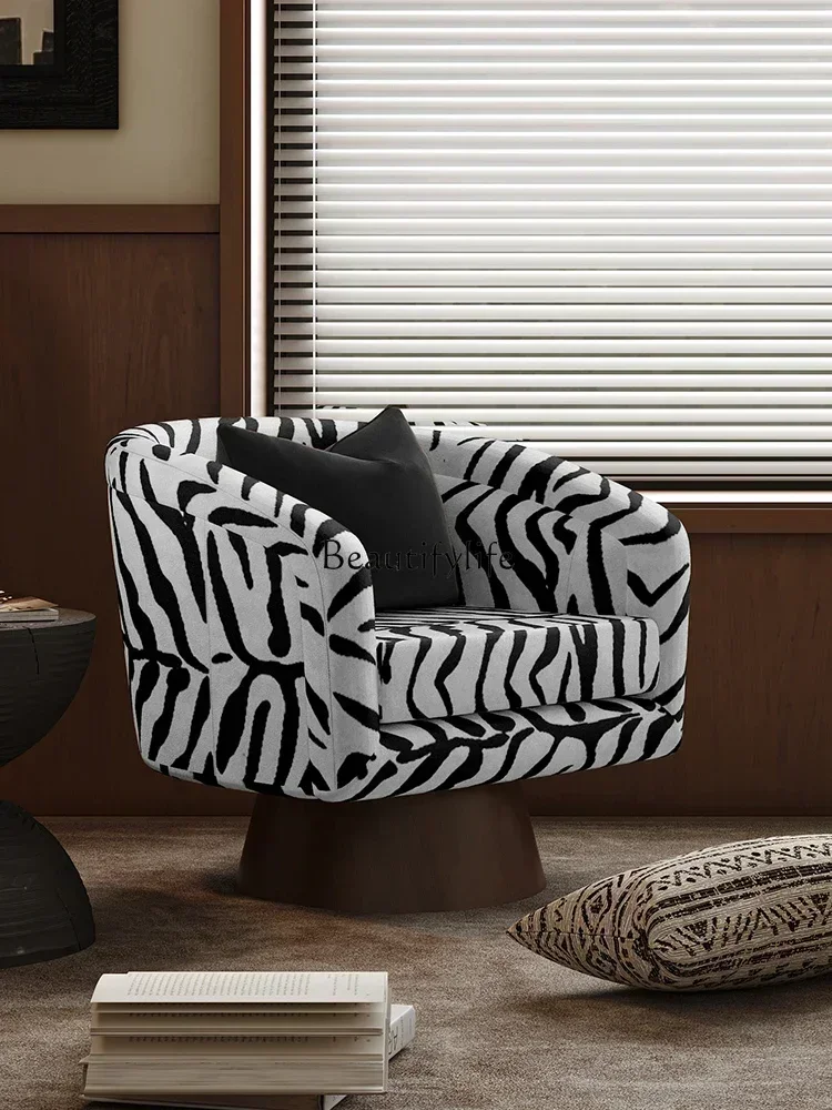 

111FG10French antique tiger pattern fabric casual single sofa niche sofa rotatable chair