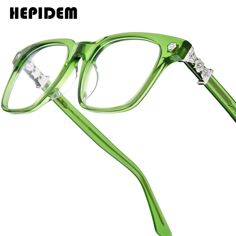

HEPIDEM Acetate Eyeglass Frame Men Vintage Retro Chrome Glasses Brand Designer Square Japanese Handmade Heart Spectacles CH 9395