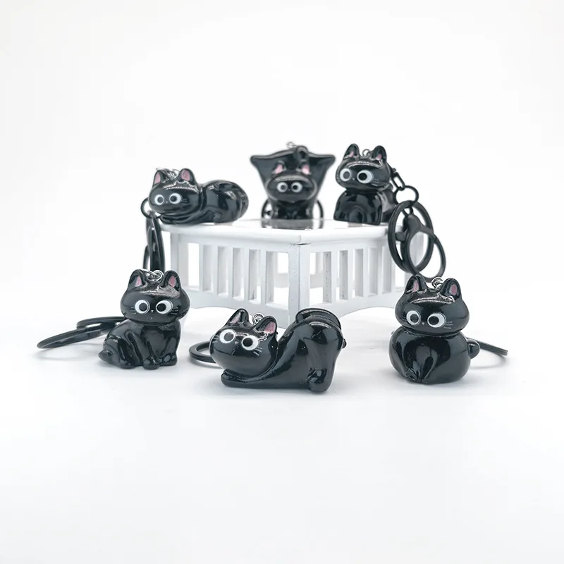 

1/6PCS Black Kitten Resin Keychain Bag Handmade Creative Accessory for Backpacks and Keyrings