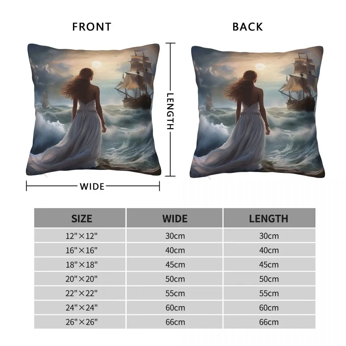 Woman Watching Ship Sailing In Rough Seas Pillowcase Polyester Linen Velvet Pattern Zip Decor Pillow Case Car Cushion Cover