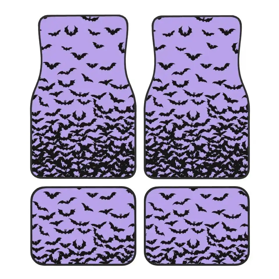 

Bats Halloween Goth Occult Witch 4PCS Crystal Velvet Car Floor Mats Set Front Rear Foot Mats Car Interior Floor Protection Mat