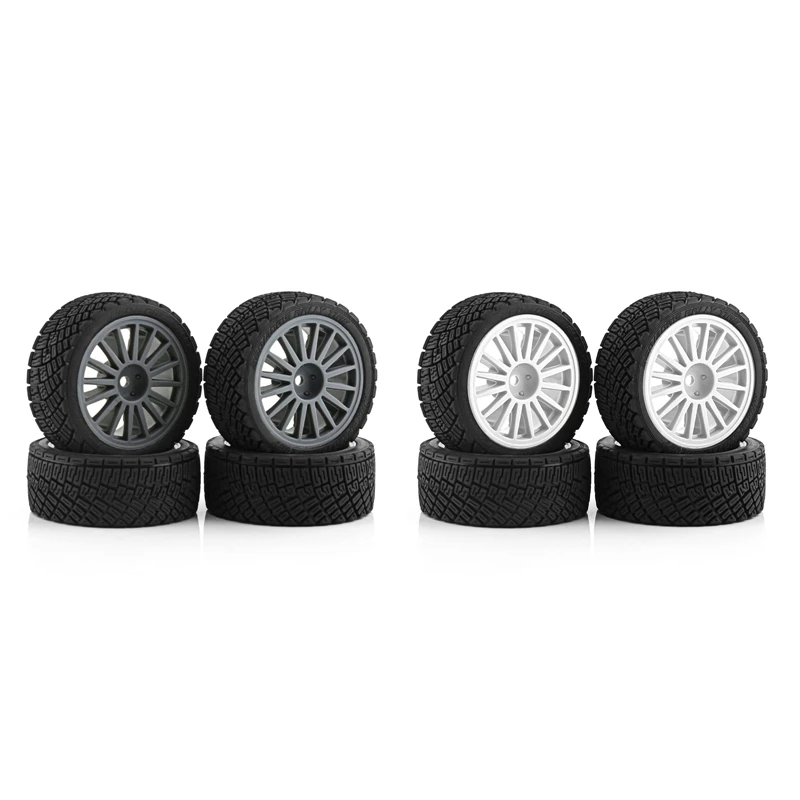 4 PCS Tire Wheel Tyre 67Mm Rubber For Tamiya XV01 XV02 TT01 TT02 PTG-2 1/10 RC Rally Racing Car Upgrade Parts,White