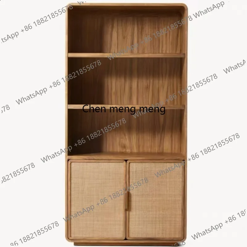 

American solid wood simple bookcase living room locker rattan display storage cabinet