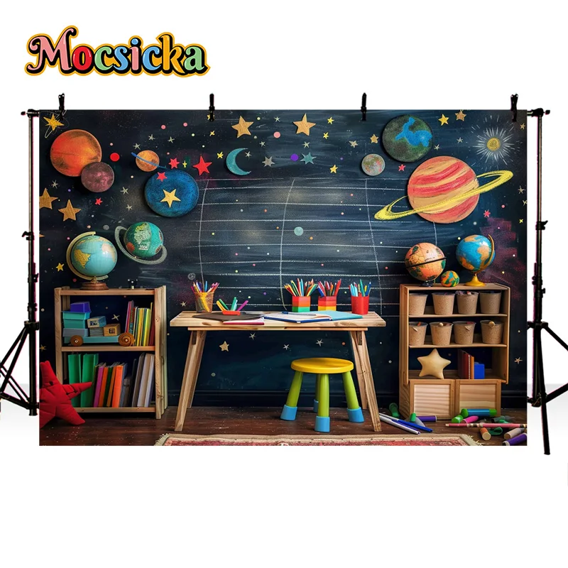 Mocsicka Graduation Season Photography Background School Party Chalkboard Planet Book Opening Season Kids Portraits Photo Banner