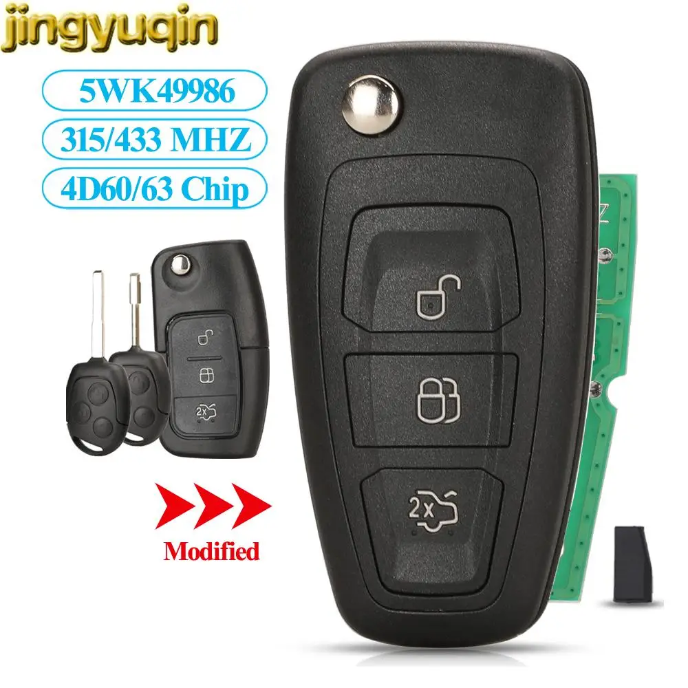 

Jingyuqin 4D ID60/63/83 315/433MHZ ASK 5WK49986 For Ford Focus Fiesta C-Max Kuga Mondeo S-Max Galaxy Flip Remote Car Key Fob