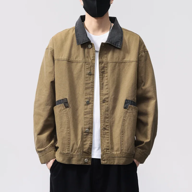 

American Retro Casual Style Pure Cotton For Men, Loose Fit, Spring And Autumn, Turn-Down Collar, All-Cotton Denim Jacket