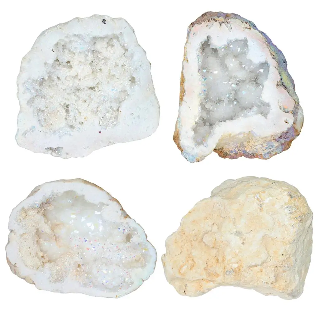 Pierre de géode à Quartz scintillante, ange Aura, revêtement en titane, amas de Quartz, spécimen irrégulier pour décoration de la maison, ornements de Table