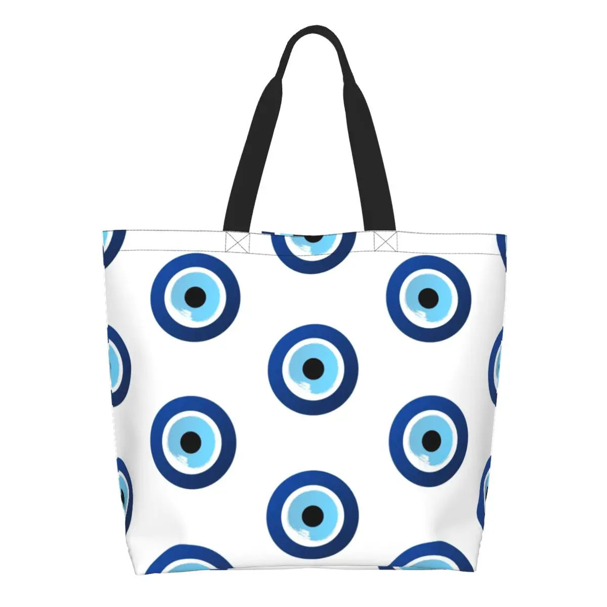 Greek Evil Eye Hamsa Grocery Tote Shopping Bags  Nazar Amulet Boho Charm Canvas Shopper Shoulder Bag Large Capacity Handbags