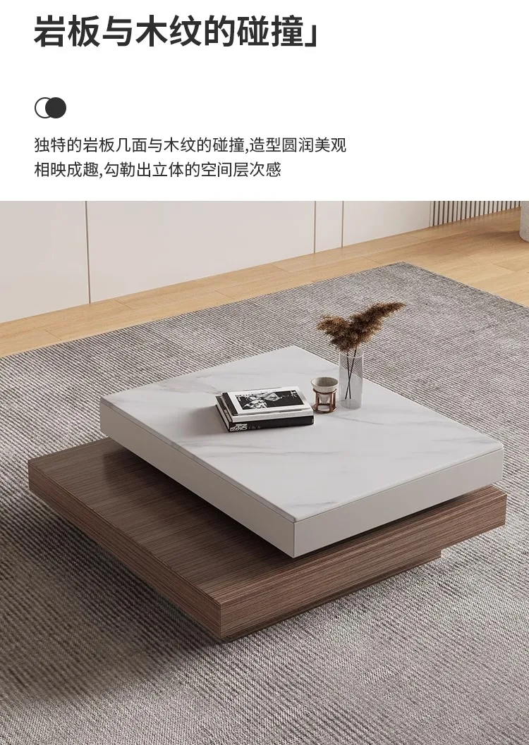household rotating solid wood coffee table  living room square medium and ancient style small apartment rock slab tea table