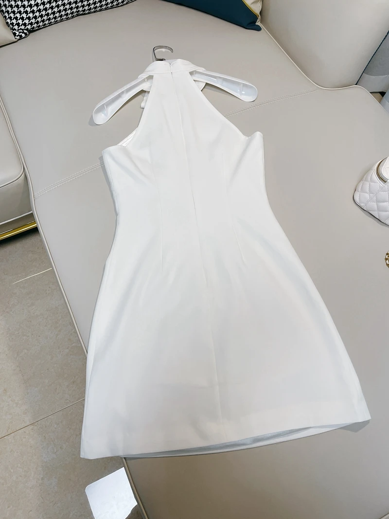 Vestido Blanco de Verano con Diseño de Cuello Cole y Lazo de Mariposa, Estilo Deado, Estilo Vacacional para Mujer