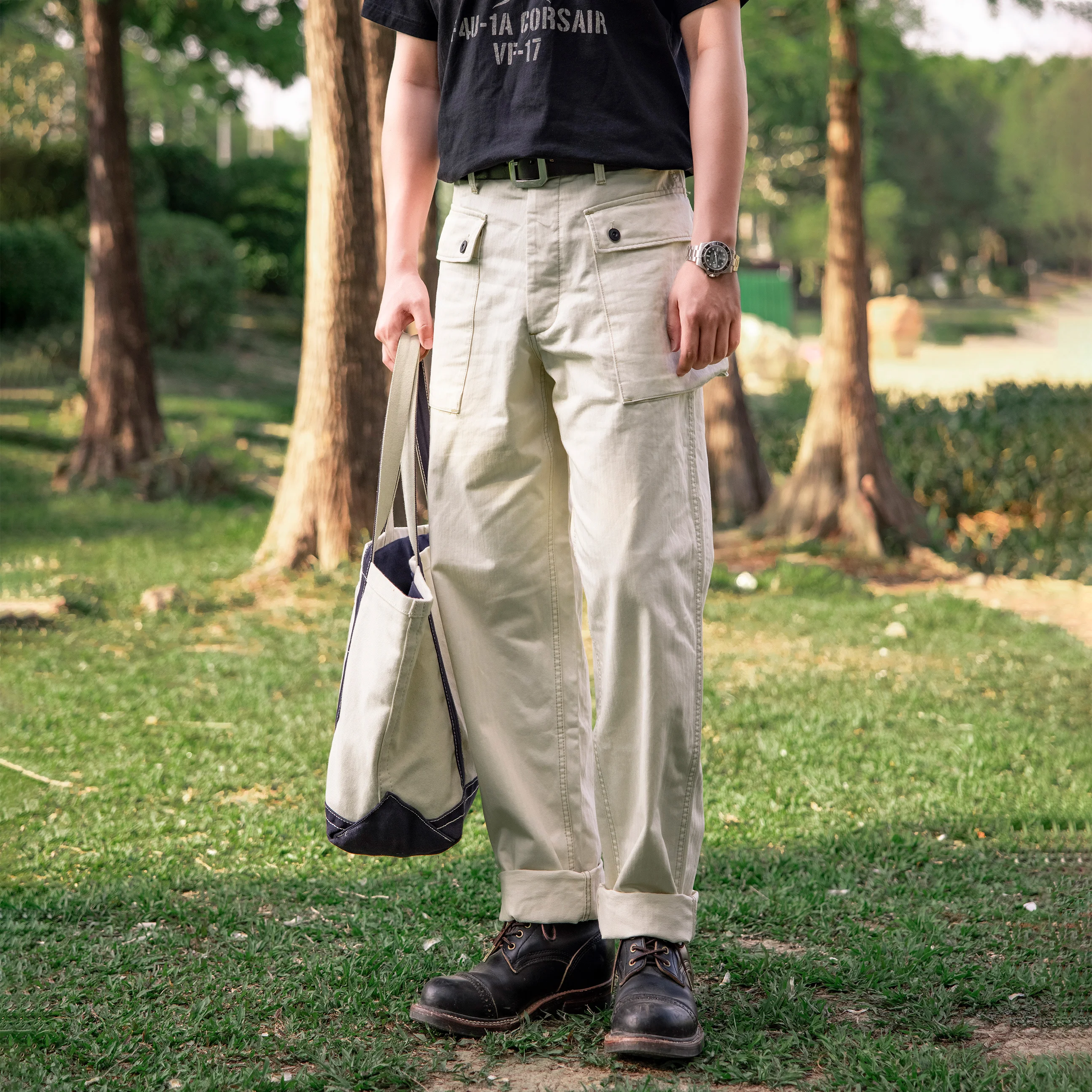 P44-0004 Us Military Style Cargo Trousers Mens  Cotton Vintage  Slim Fitting Casual Pants