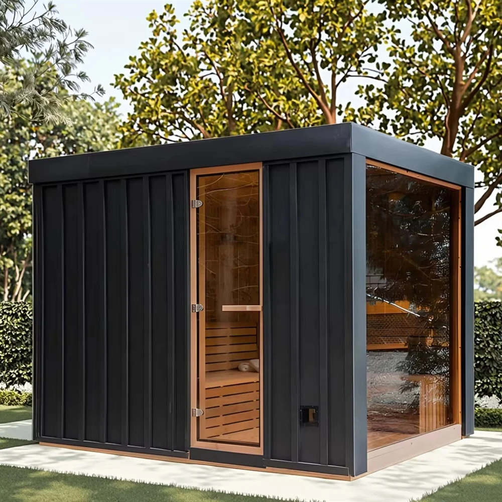 4-person Outdoor Wooden Garden Sauna With A Shower Stove Combustion Panel